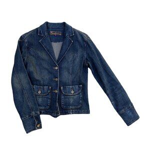 YUKA JEANS Denim Jacket Coat Women's MEDIUM Blue Pocket Long Sleeve​​​​​​​​